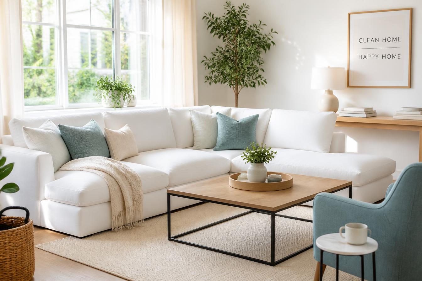 Bright, spotlessly clean living room